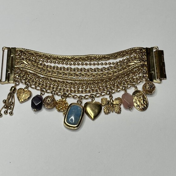 Rare Vintage Betsy Johnson Multi-Chain Gold-Tone Charms Bracelet with Watch - Picture 5 of 8